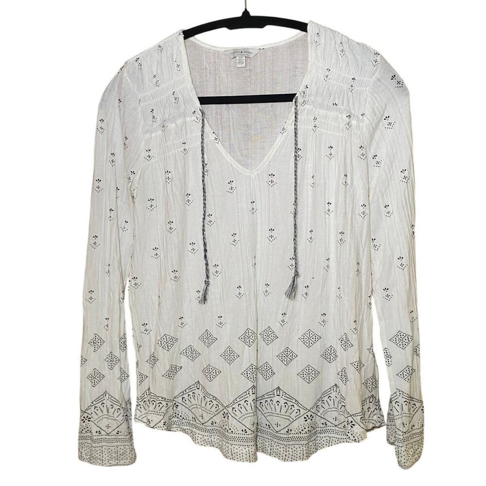 Lucky Brand Black & White Sheer Blouse - Size Small